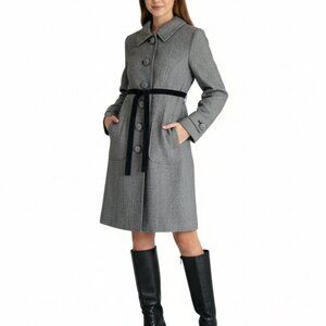 Herringbone Contrast Trim Single Breasted Coat Size PS